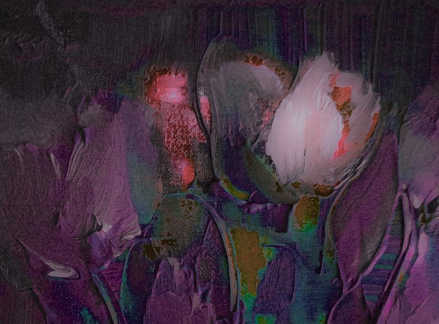 Dark White Tulip Painting Digital Art by Lisa Kaiser