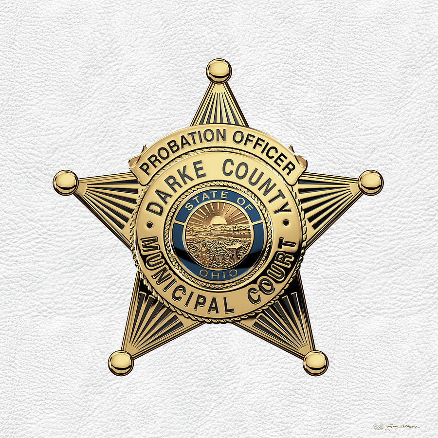 Darke County Municipal Court - Probation Officer Badge over White Leather Digital Art by Serge Averbukh
