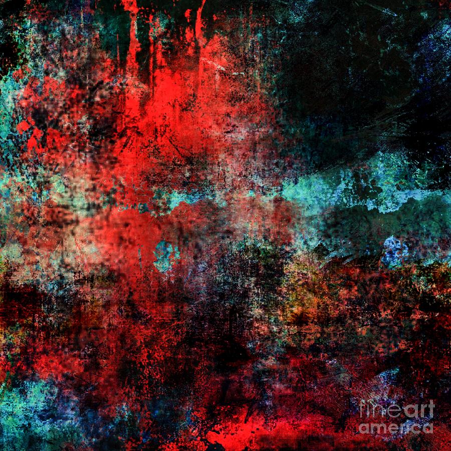 Darkness Comes Red Turquoise Abstract Mixed Media by Wenzel - Pixels