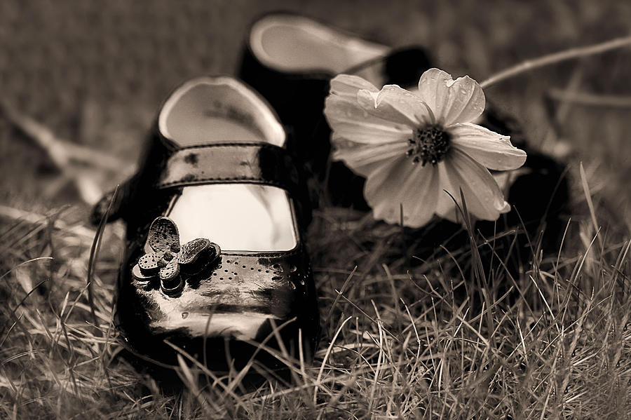 Black And White Photograph - Darling Little Baby Shoes by Tracie Schiebel