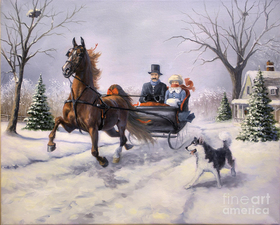 Winter Scene Painting - Dashing Through the Snow  II by Jeanne Newton Schoborg