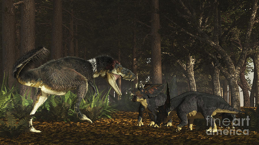 Daspletosaurus Confronts A Family Digital Art