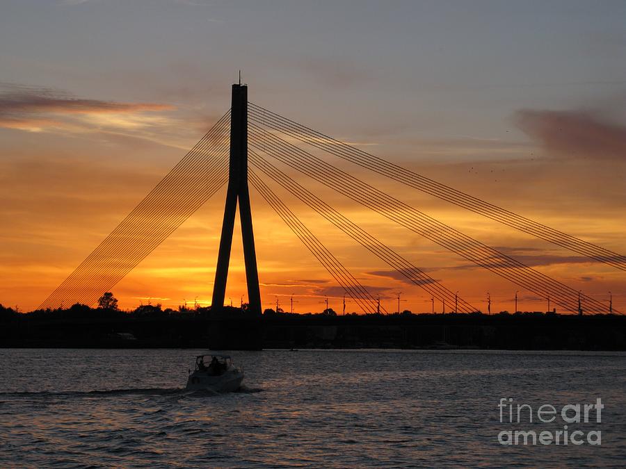 Boat Photograph - Daugava Sunset. Riga. Latvia by Ausra Huntington nee Paulauskaite