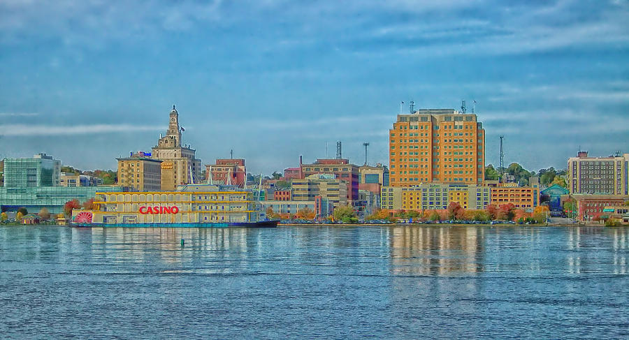 Davenport Iowa Skyline With Riverfront Casino by Esrever