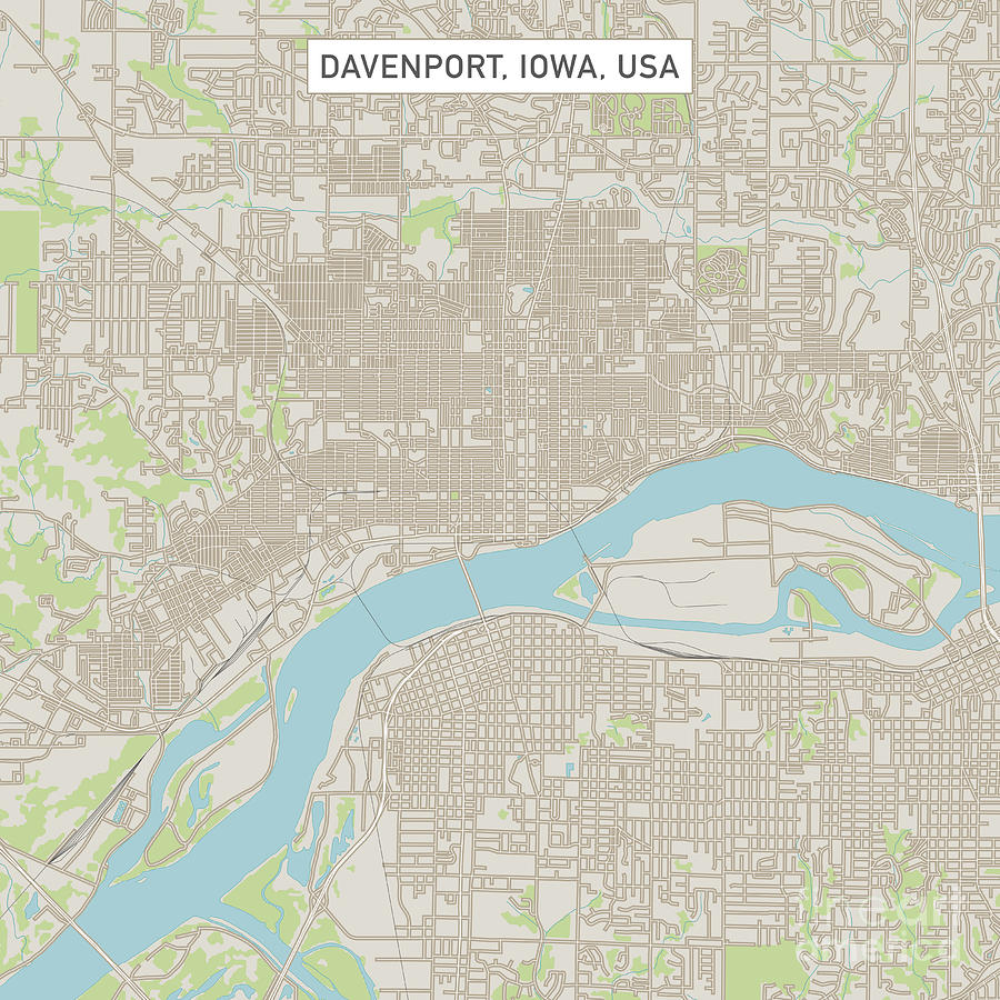 Davenport Iowa US City Street Map Digital Art by Frank Ramspott ...
