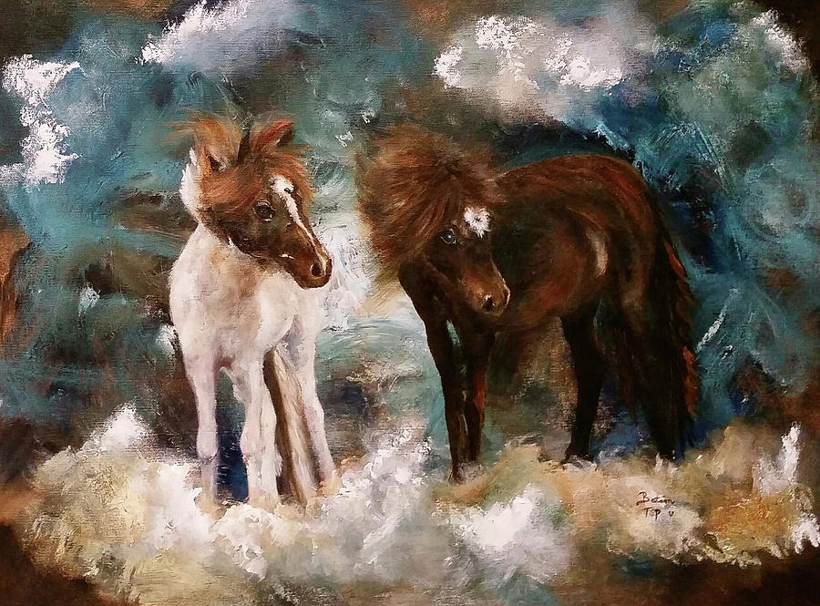 David Bowie and Iggy Pop Miniature  Horses Painting by Barbie Batson