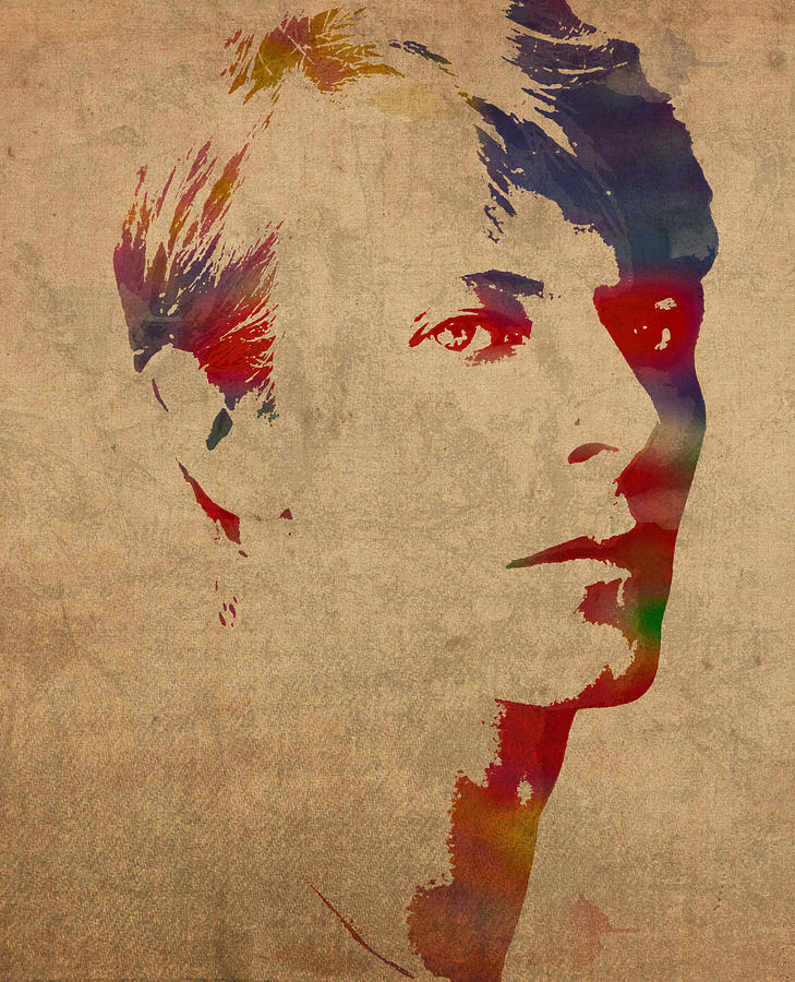 David Bowie Mixed Media - David Bowie Rock Star Musician Watercolor Portrait on Worn Distressed Canvas by Design Turnpike