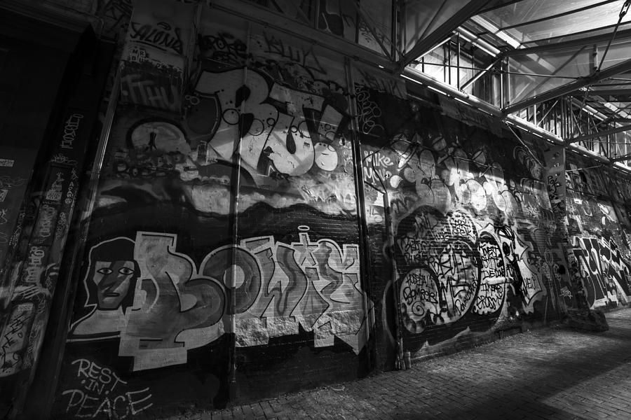 David Bowie Tribute Central Square Cambridge Graffiti Black and White Photograph by Toby McGuire