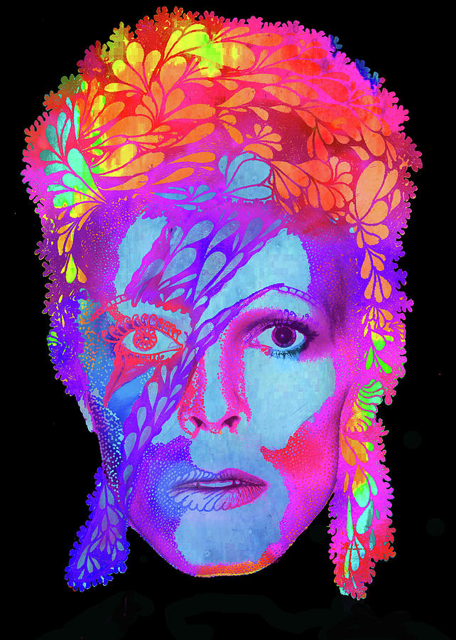 David Bowie, Ziggy Stardust, Trippy Painting by Stephen Humphries