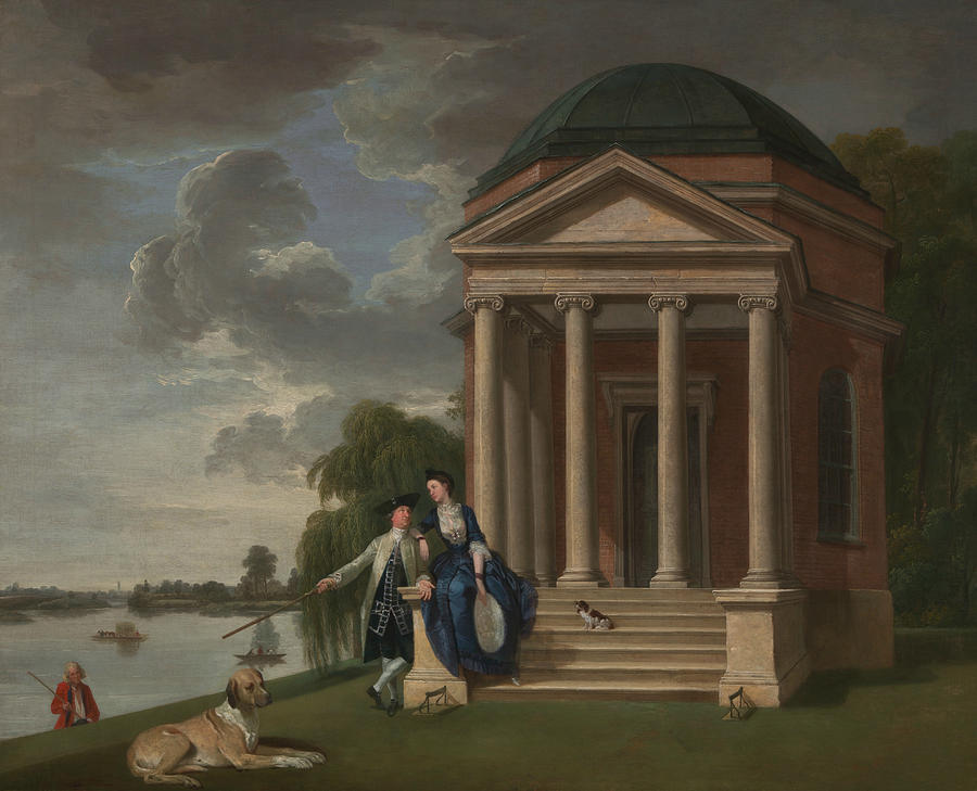 Dog Painting - David Garrick and his wife by his Temple to Shakespeare, Hampton by Johan Zoffany