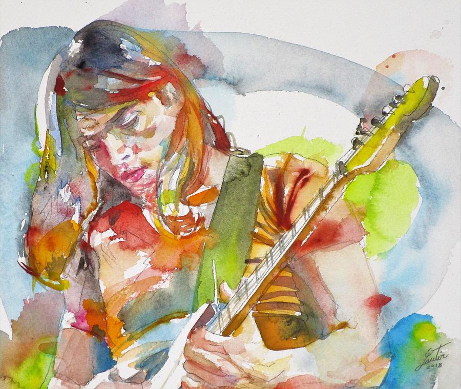 David Gilmour Painting - DAVID GILMOUR - watercolor portrait.2 by Fabrizio Cassetta