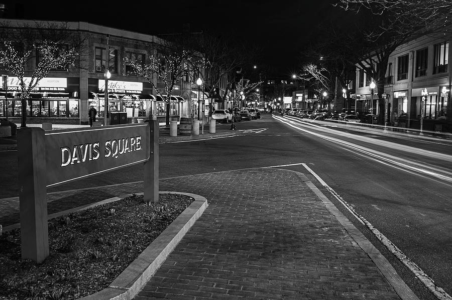 Davis Square Sign Somerville MA Mikes Black and White Photograph by Toby McGuire