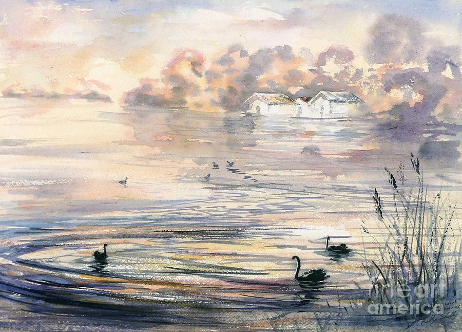 Dawn at Lake Wendouree Painting by Ryn Shell