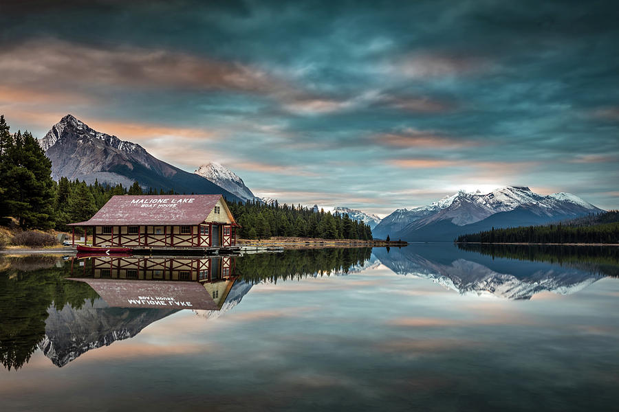 Mountain Photograph - Dawn at Maligne Lake by Pierre Leclerc Photography