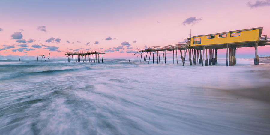 Dawn at Outer Banks Fishing Pier in Frisco Panorama Photograph by Ranjay Mitra