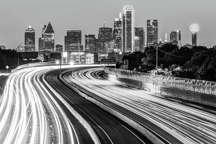 Dawn at the Dallas Skyline - Texas Cityscape in Black and White Photograph by Gregory Ballos