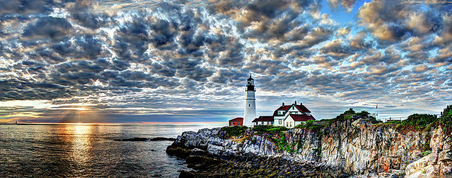 Dawn Breaks at Portland Head Light Pano Photograph by Jean Hutchison