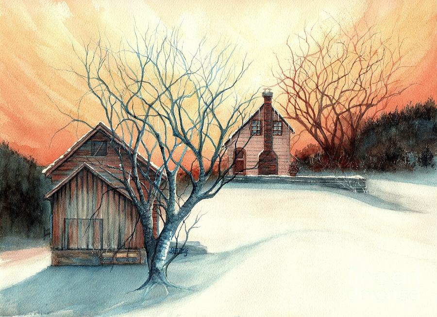 Dawn has Spoken - Farmhouse Sunrise Painting by Janine Riley