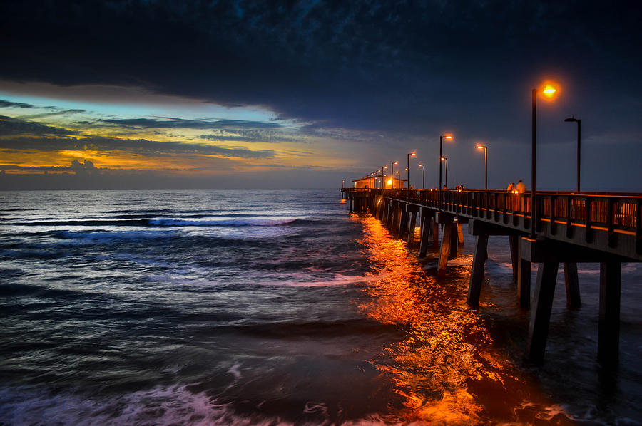 Dawn on the Gulf State Pier, Gulf Shores AL Photograph by Michael Thomas