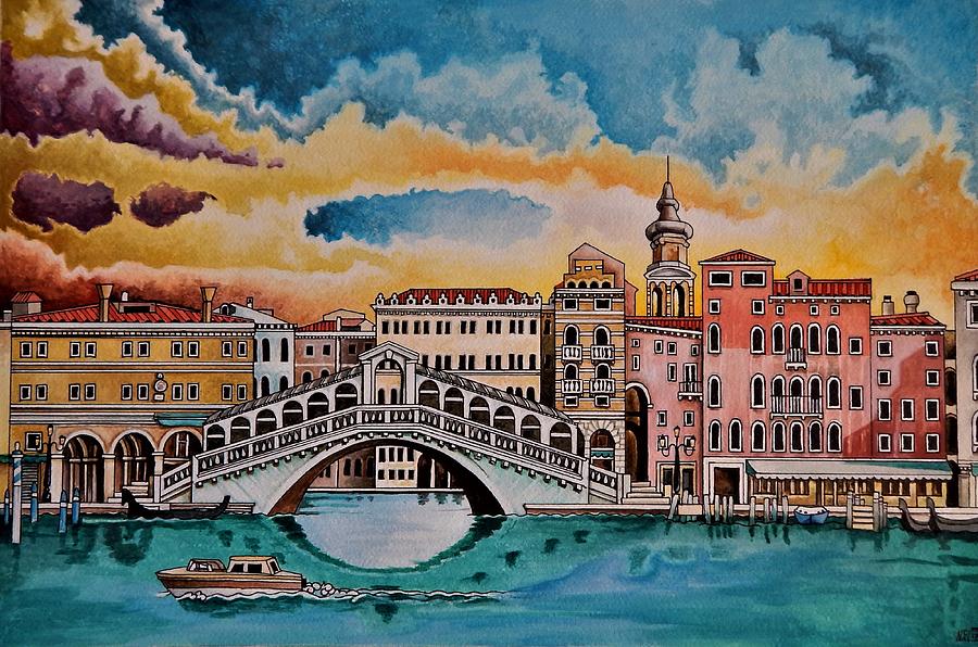 Dawn over the Rialto Bridge, Venice Painting by Neal Winfield