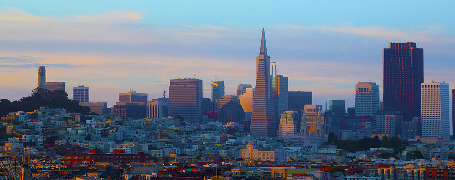Dawn Skyline San Francisco Painting Digital Art by Barbara Snyder