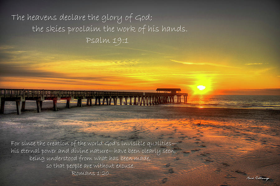 Dawn Tybee Pier Psalm 19 Tybee Island Sunrise Scripture Art Photograph by Reid Callaway