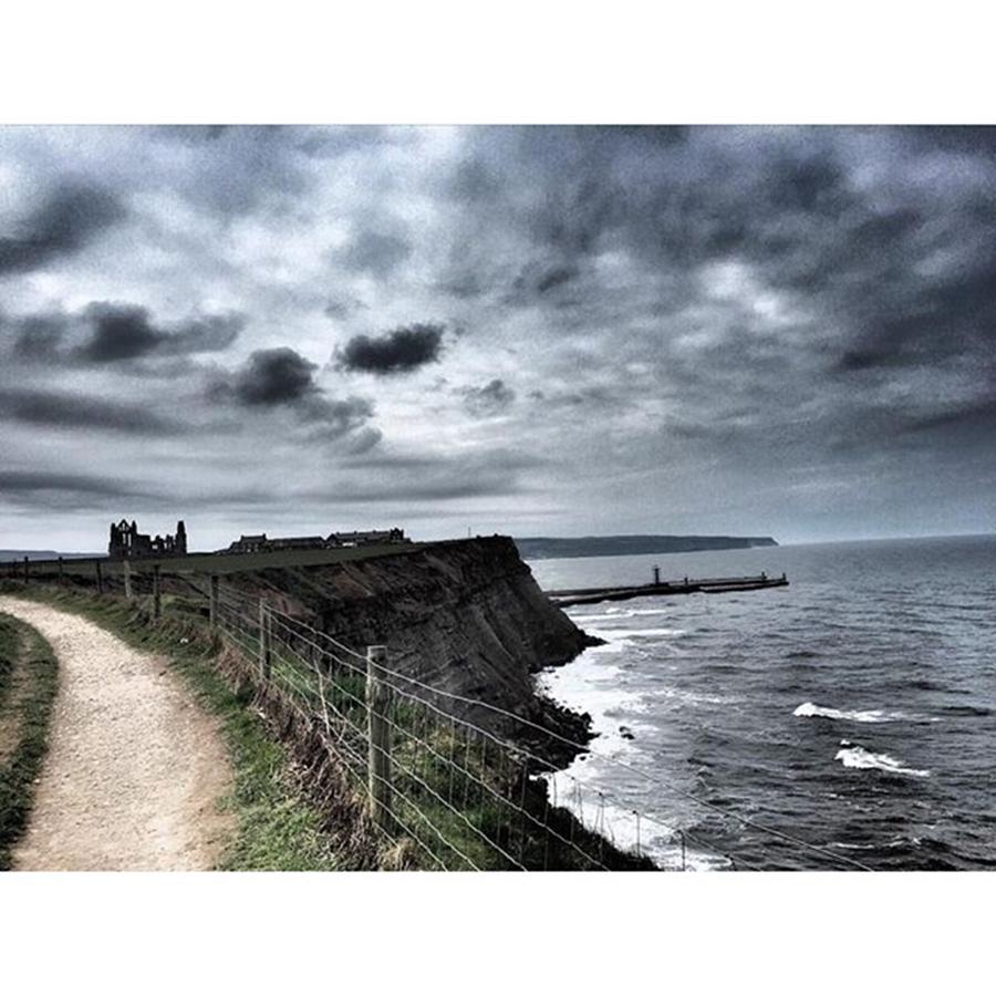 Seaside Photograph - North Yorkshire coast along the Cleveland Way. View of Whitby Abbey in the background. by Rebecca Bromwich