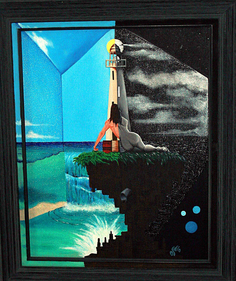 Day And Night At The Lighthouse Painting By Carlos Osorio