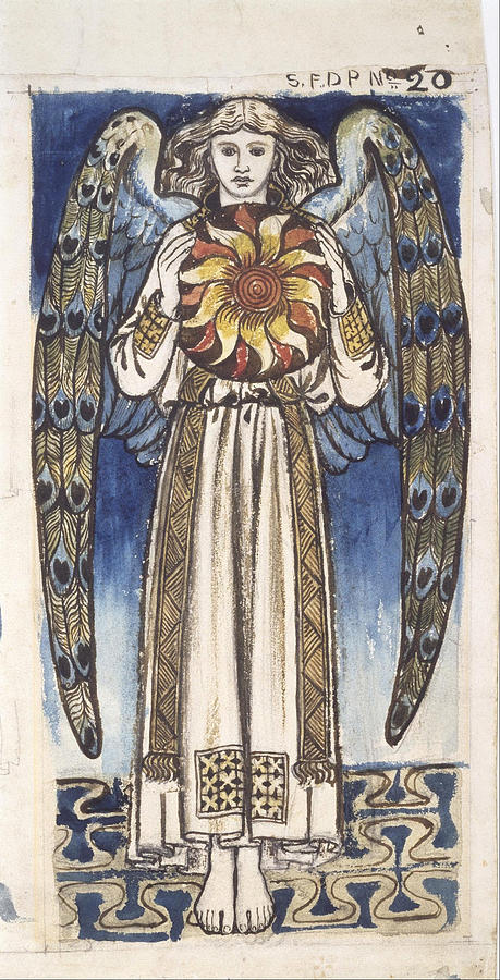 Day. Angel Holding a Sun Drawing by William Morris