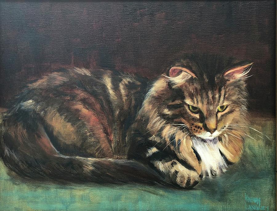 Day dreaming kitty Painting by Karen Langley - Fine Art America