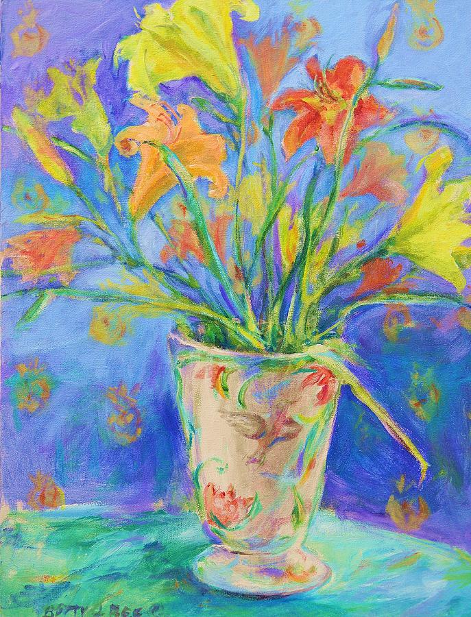 Day Lilies in Hummer Vase Painting by Betty J Bee - Fine Art America