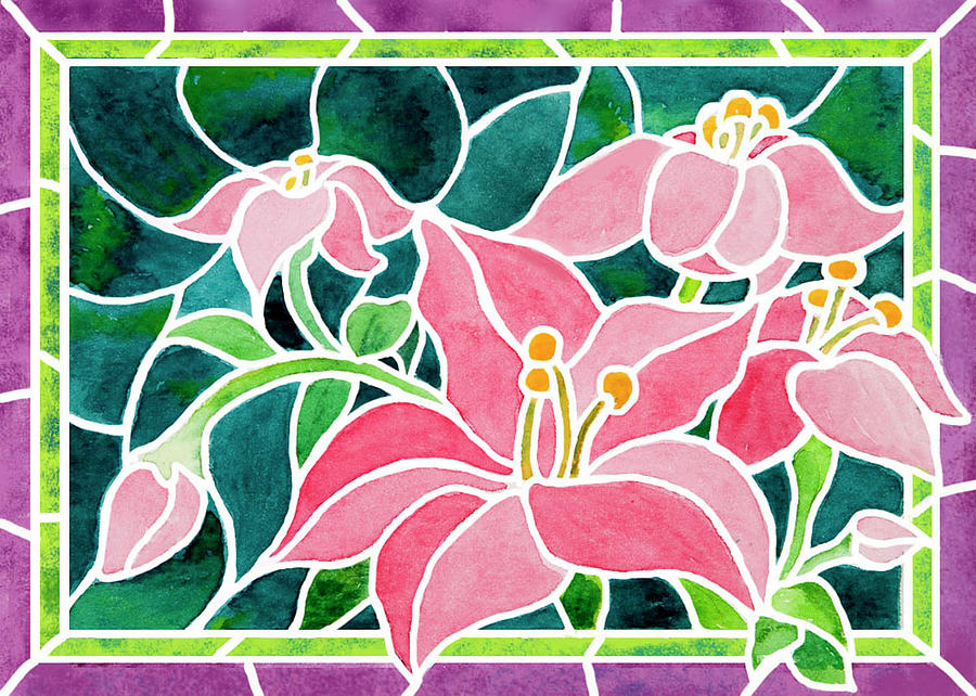 Lily Painting - Day Lilies In Stained Glass by Janis Grau