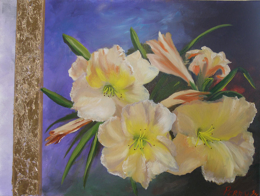 Day Lilies with gold leaf Painting by Mark Perry - Fine Art America