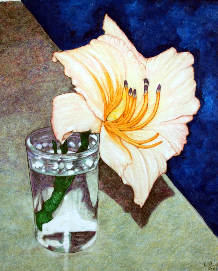 Still Life Drawing - Day Lily In a Water Glass by Edward Ruth
