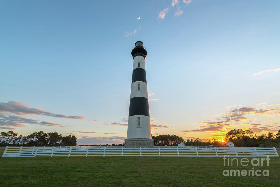 Day Moon over Bodie Island Light Photograph by Michael Ver Sprill