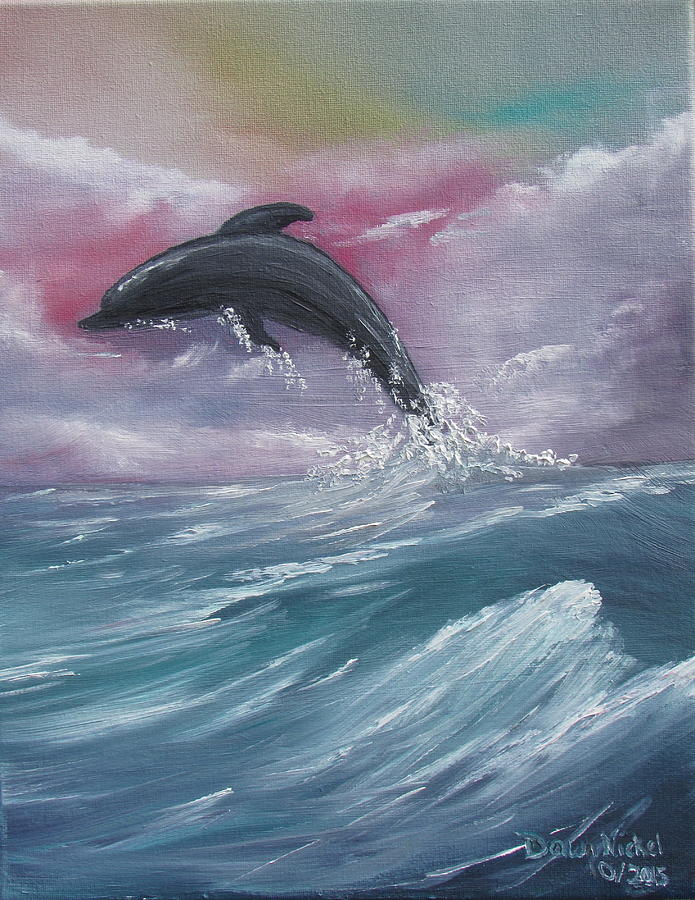 Dolphin Painting - Day of play by Dawn Nickel