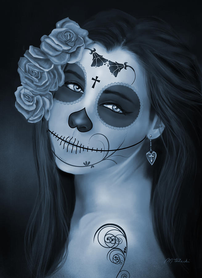 Day of the Dead Bride Monochromatic Painting by Maggie Terlecki