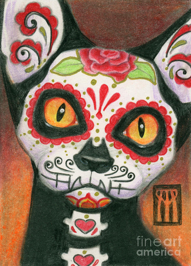 Day of the Dead Cat Painting by Melissa A Benson