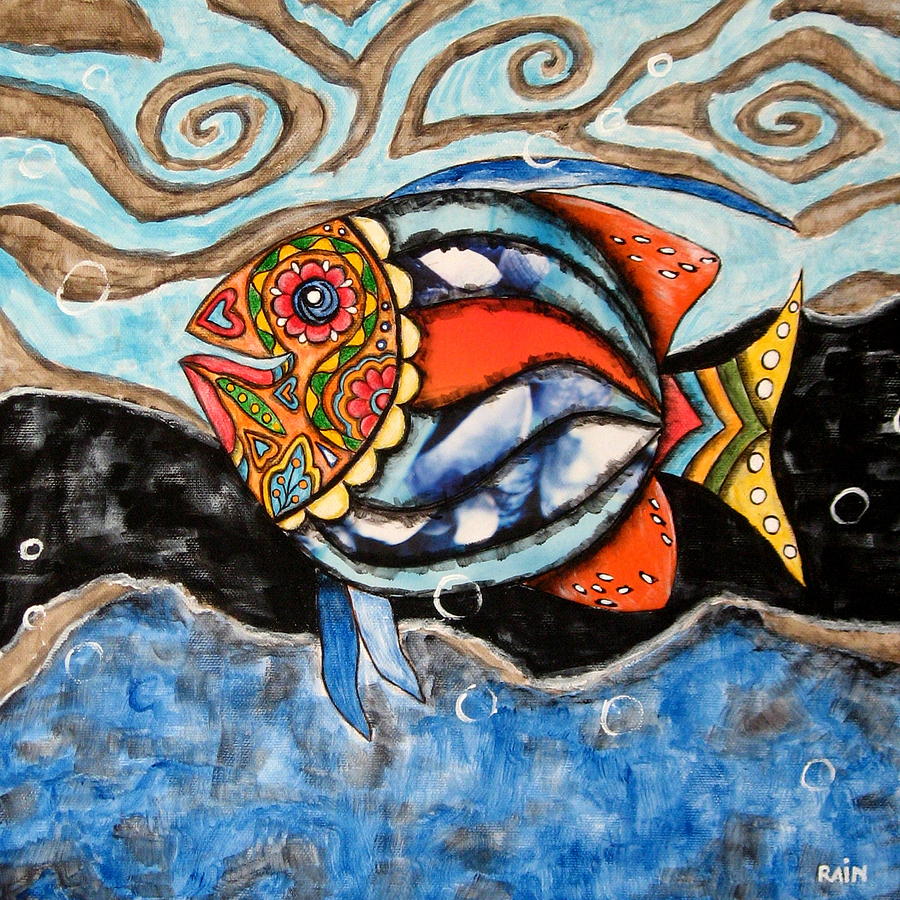 Day of The Dead Fish Painting by Rain Ririn