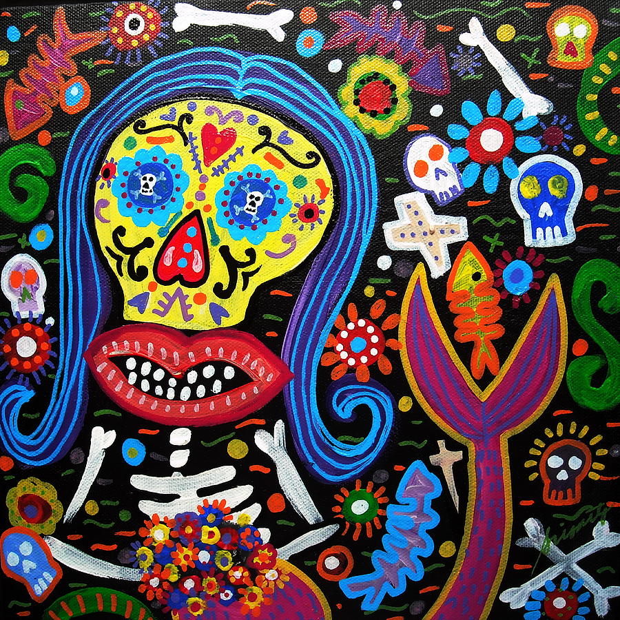 Day Of The Dead Mermaid Painting by Pristine Cartera Turkus