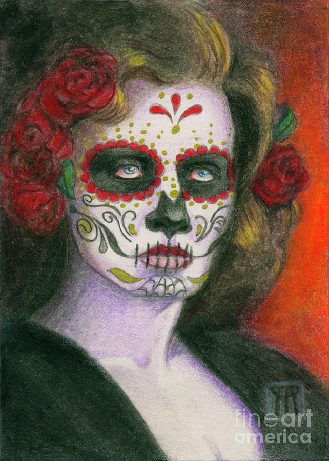 Day of the Dead Sugar Skull with Roses Painting by Melissa A Benson