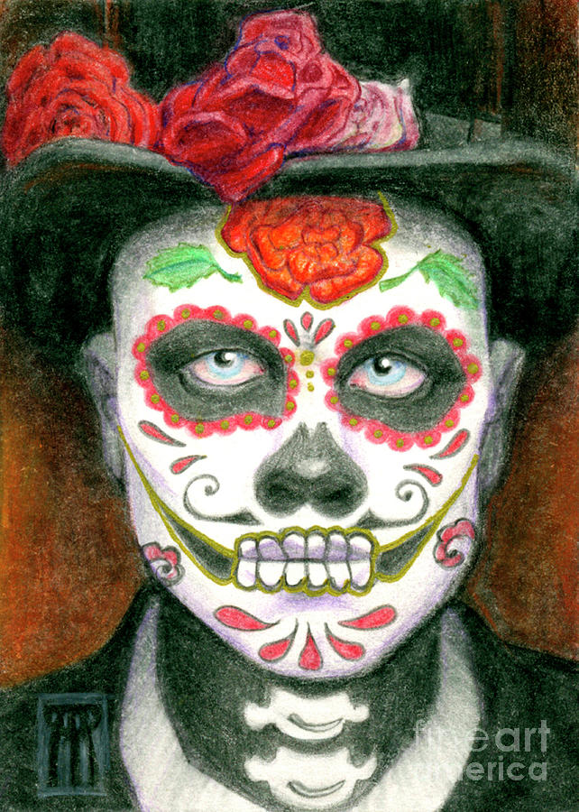 Day Of The Dead Sugar Skull With Top Hat Painting