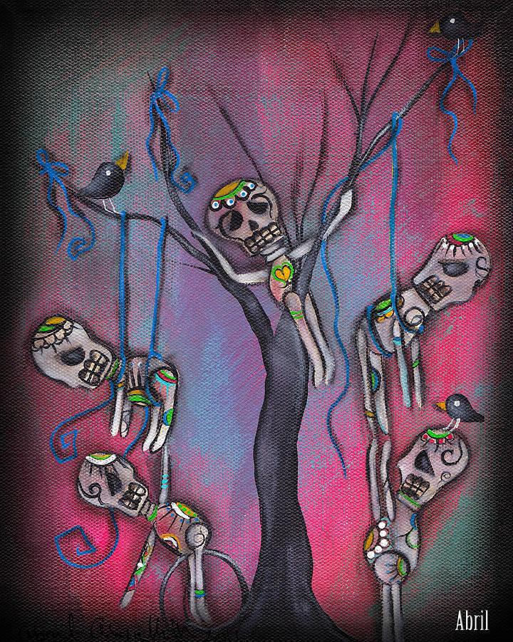 Day of the Dead Tree Painting by Abril Andrade