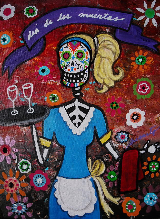 Day Of The Dead Waitress Painting by Pristine Cartera Turkus