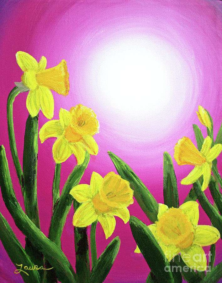 Daybreak Daffodils Painting by Laura Iverson