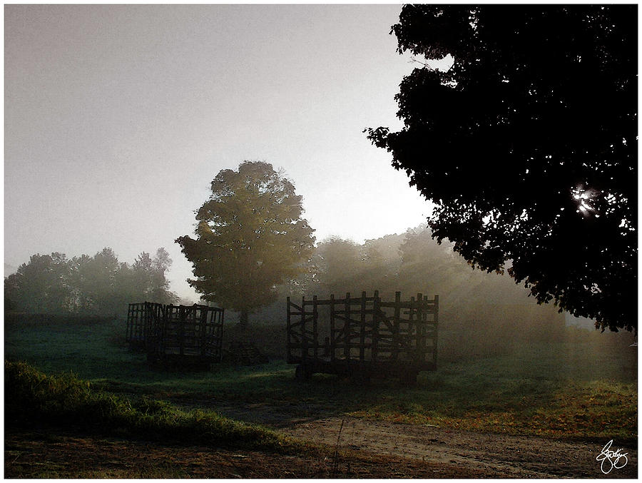 Daybreak Over Hay Wagons Photograph by Wayne King