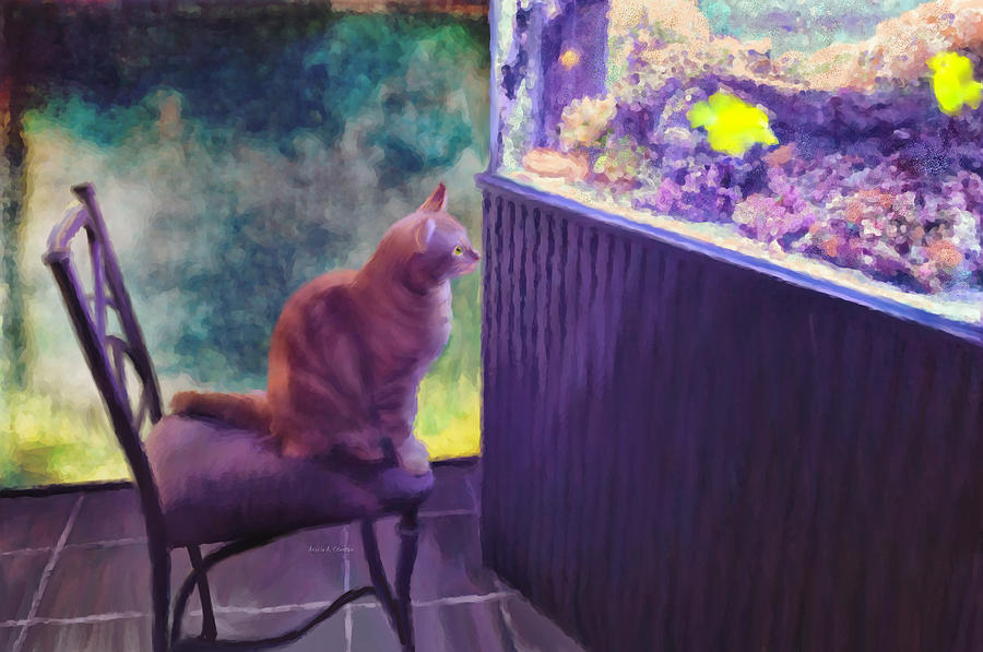 Fish Painting - Daydreaming Sitting Cat Guard by Angela Stanton