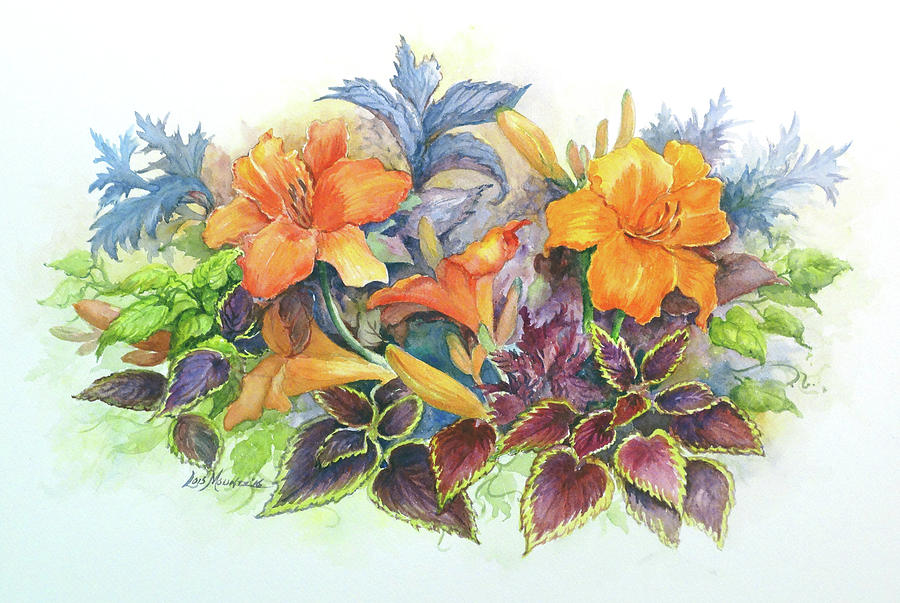 Daylilies and Coleus  Painting by Lois Mountz