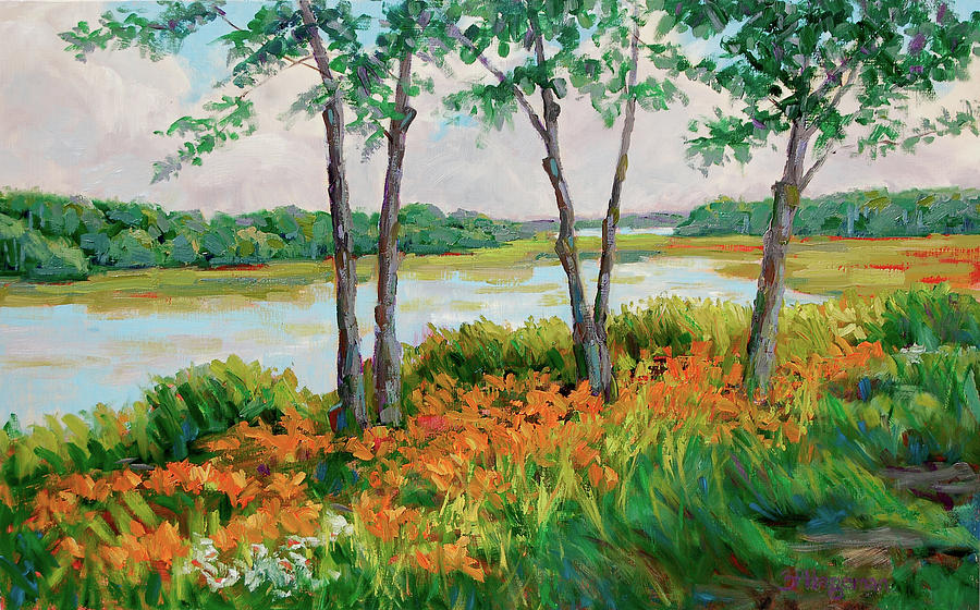 Daylilies At Whalebone Creek Painting by Barbara Hageman