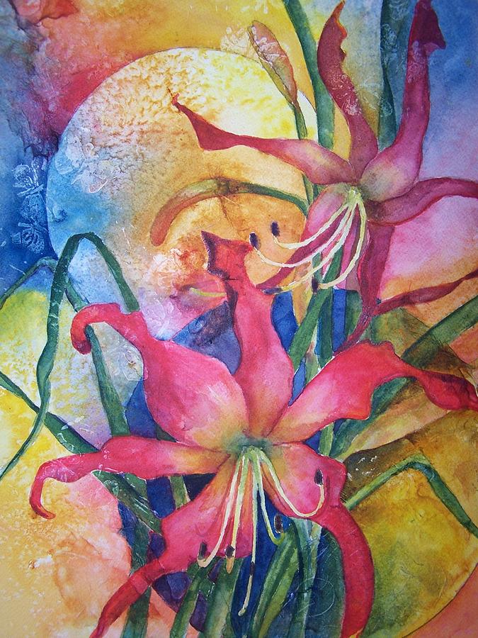 Daylilies in July Painting by Sandy Collier